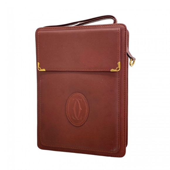 Cartier Must Clutch Bag Bordeaux Leather Gold Hardware Pre-owned Women's - Picture 1 of 10